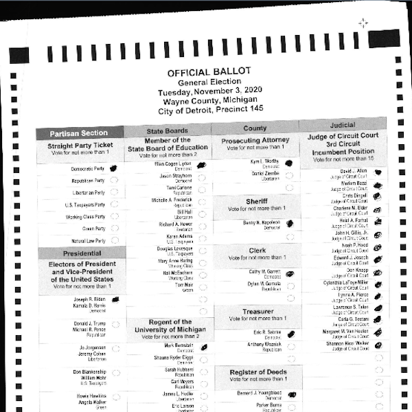 Unreadable hand-marked ballot example 1 – excessive skew